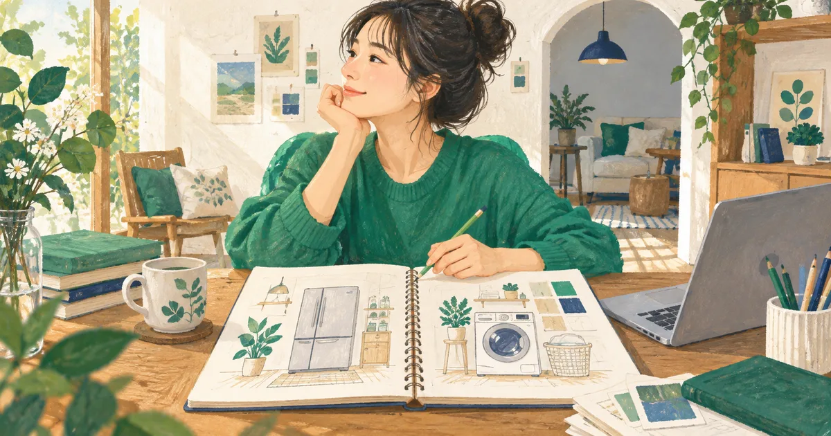 냉장고와 세탁기 교체 계획을 가계부에 정리한 모습