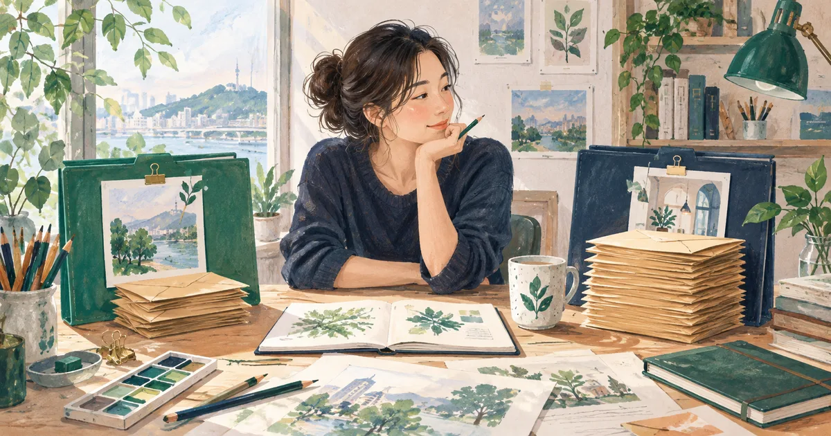 같은 작업 재료 옆에 서로 다른 금액의 봉투가 놓인 두 프로젝트