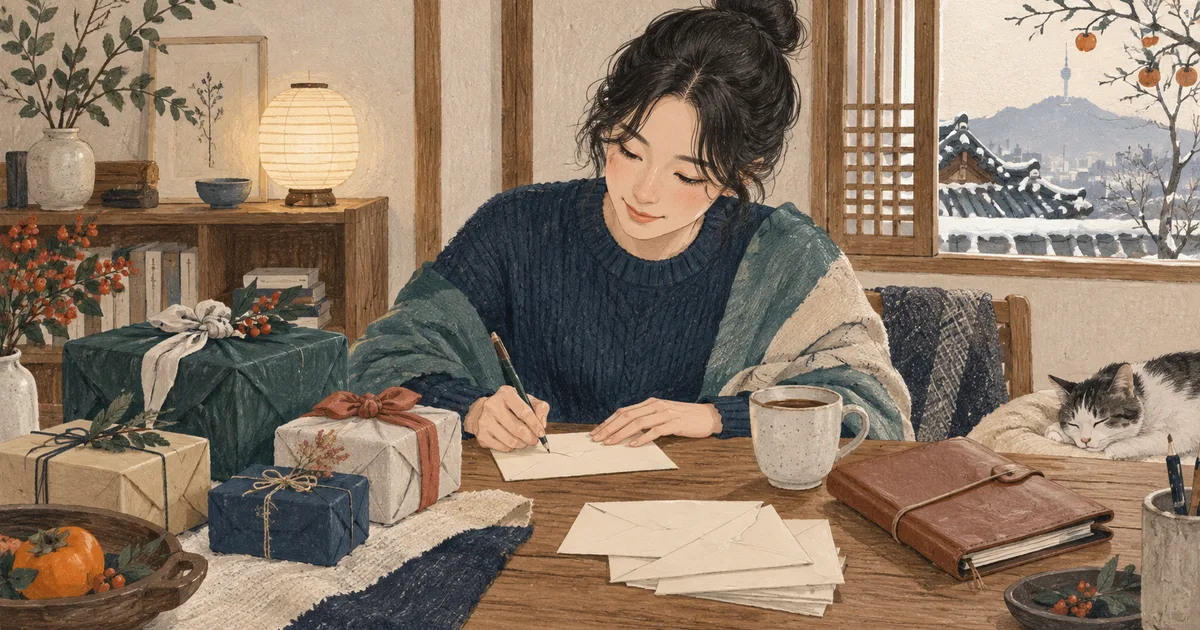 선물과 경조사 봉투 옆의 연간 계획표