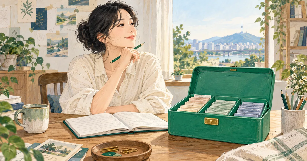 한 준비금 상자를 세 개의 목적 칸과 장부로 나눈 모습