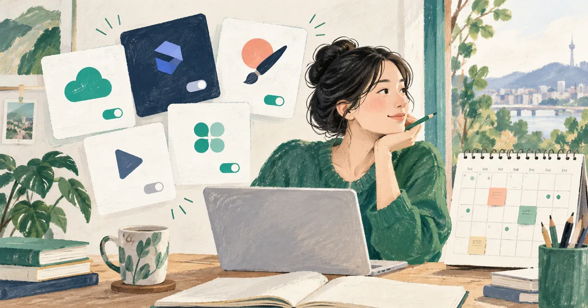 노트북 옆에 겹친 구독 카드와 갱신일 달력